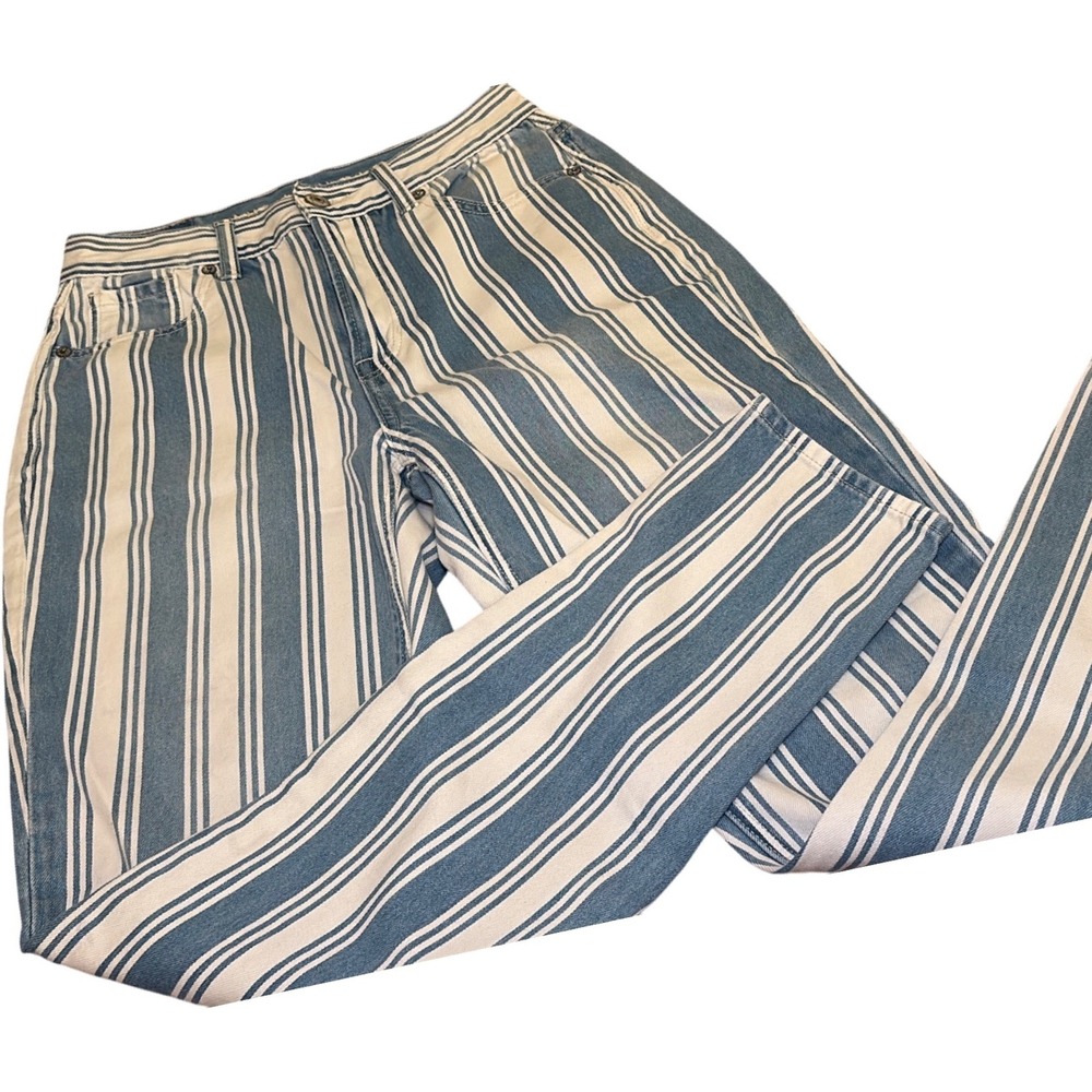 American Eagle Striped Mom Jeans Size 0 Blue White Cotton High Rise Retro Trendy - Picture 9 of 10